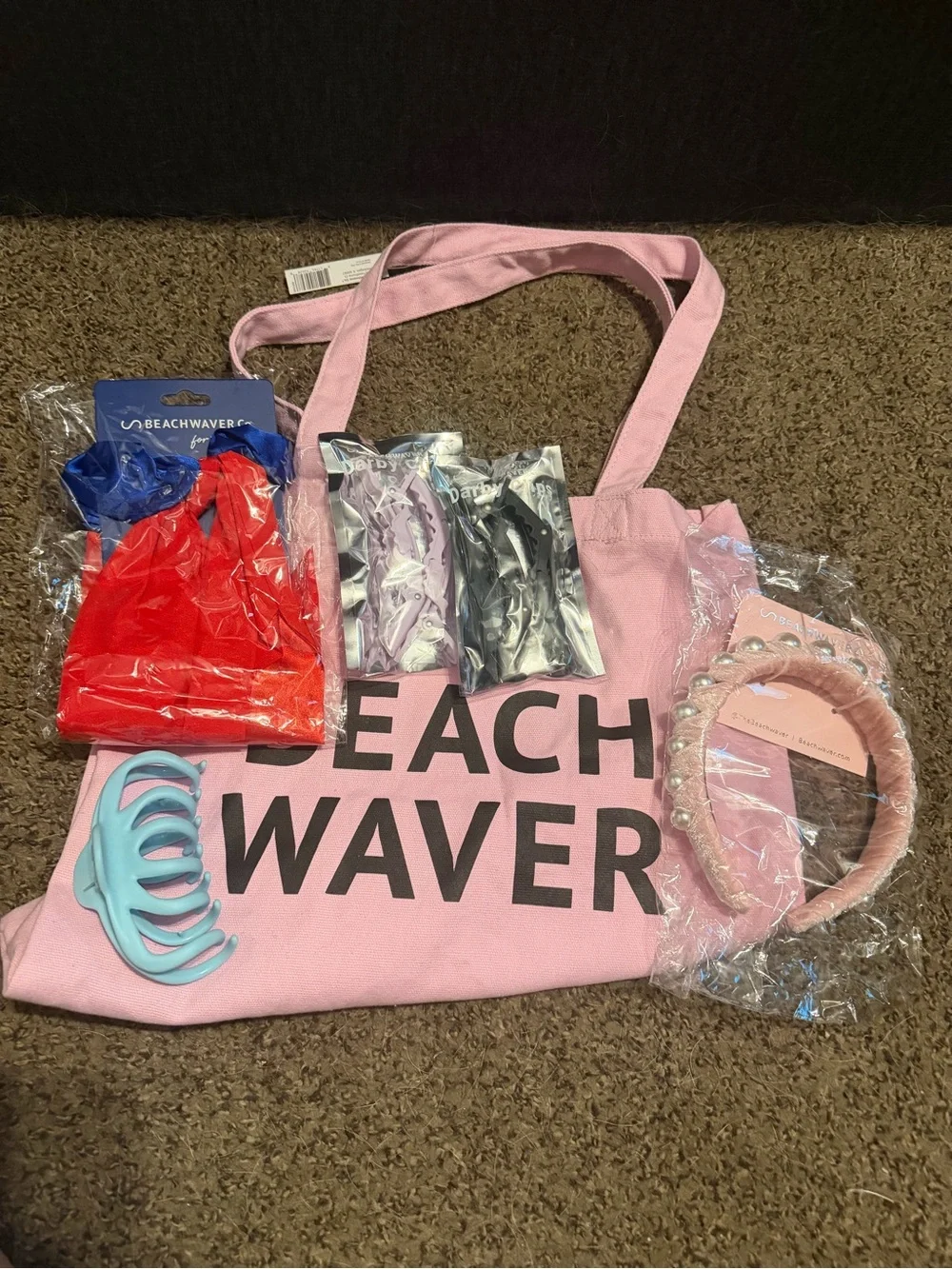 The Beachwaver Co. Pink Tote with Assorted Hair Accessories